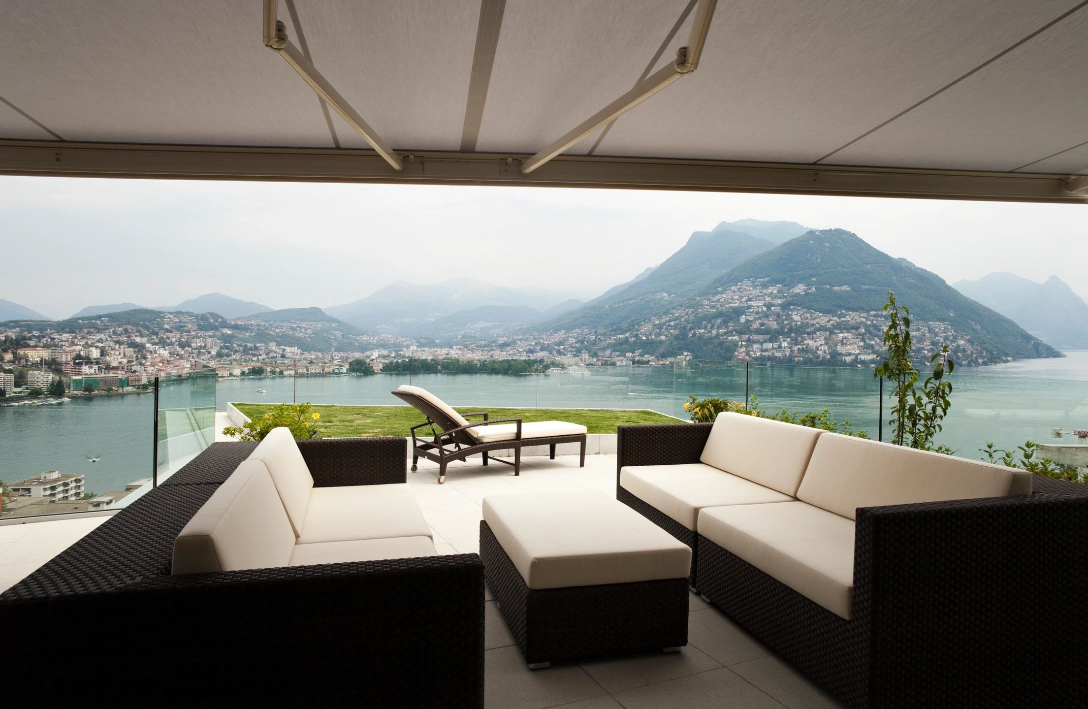 Luxury terrace overlooking a lake